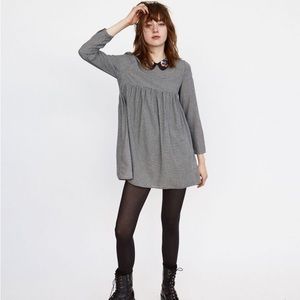 ZARA gingham embroidered collar dress